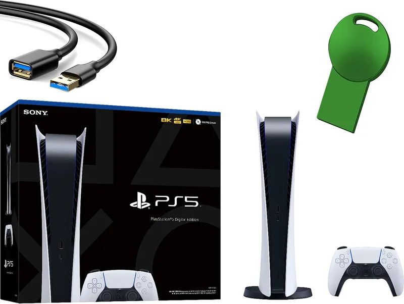 Sony PS5 PlayStation 5 Digital Edition Gaming Console standing upright