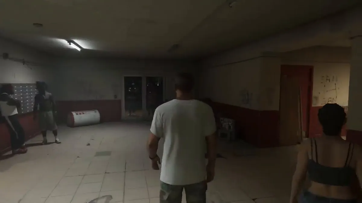 Protagonist conversation inside a modern apartment