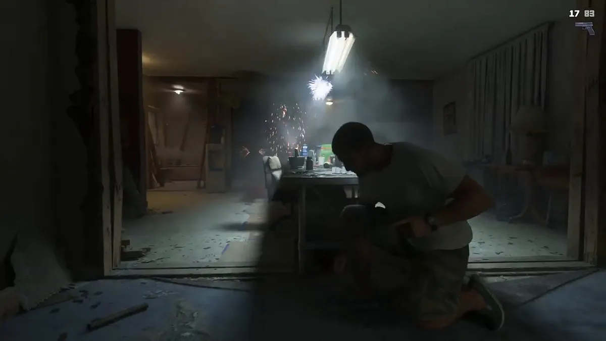 Combat gameplay showing weapon aiming mechanics from cover