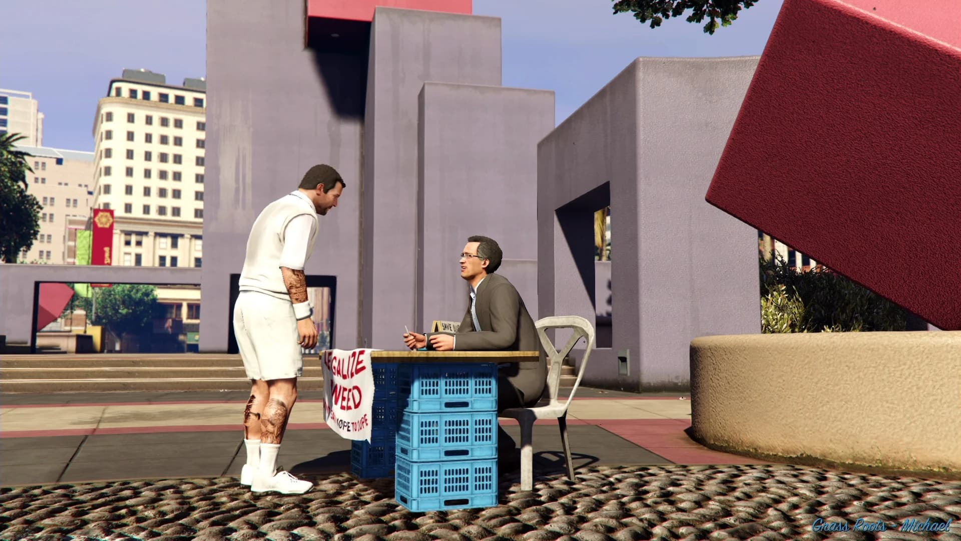 GTA 5 Grass Roots mission showing Michael De Santa gameplay