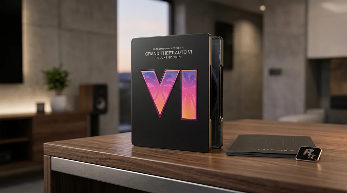 GTA 6 Deluxe Edition steelbook premium retail case guide booklet and Rockstar pin badge
