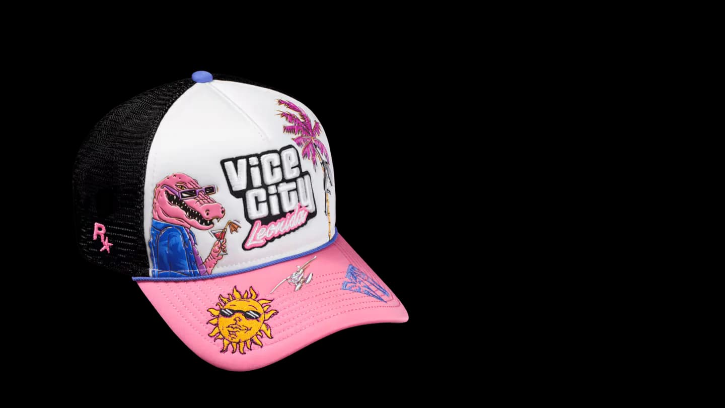 GTA 6 Vice City Collection New Era 9FORTY Snapback Hat front and side angle view