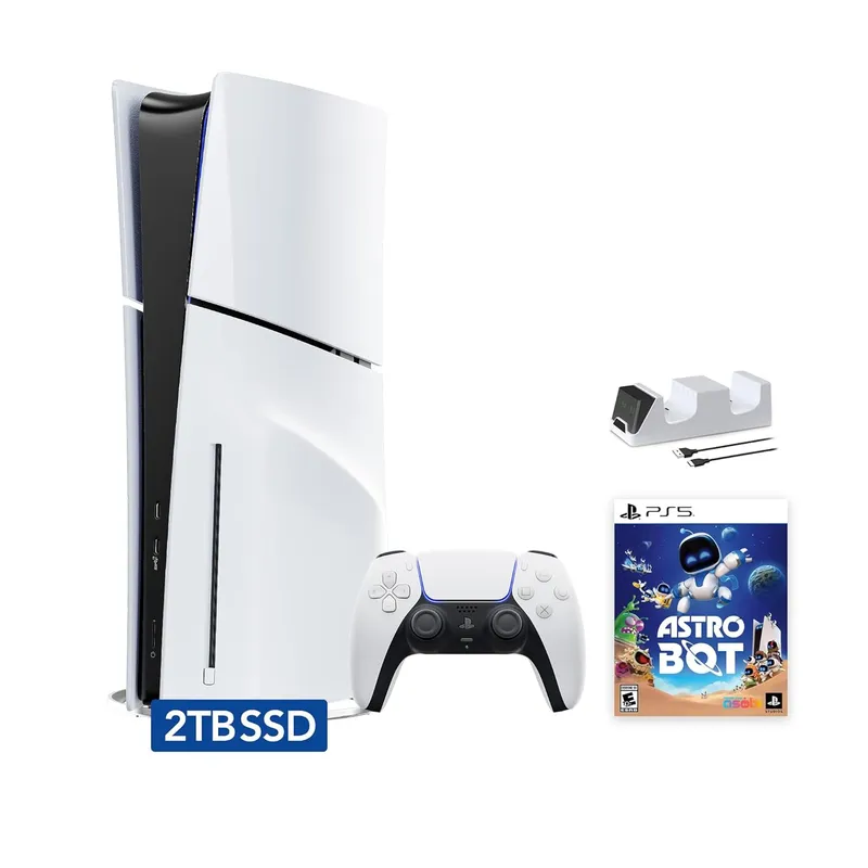 Sony PlayStation 5 Slim Disc 2TB SSD Edition Bundle with Astro Bot and C-Gamers Dual-Controller Charger showcase