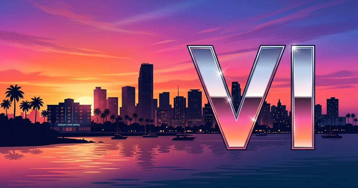 GTA 6 review feature image showing Lucia and Jason looking over Vice City skyline