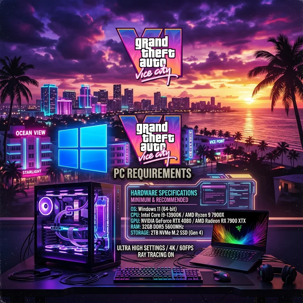 GTA 6 PC requirements hardware specs showing gaming PC setup and spec breakdown